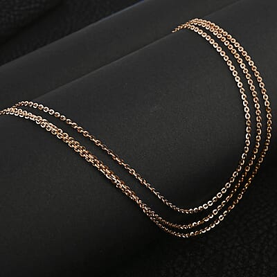 Italian 14K Rose Gold Over Sterling Silver Brillantina 3 Layer Chain Necklace 18 Inches 6 Grams