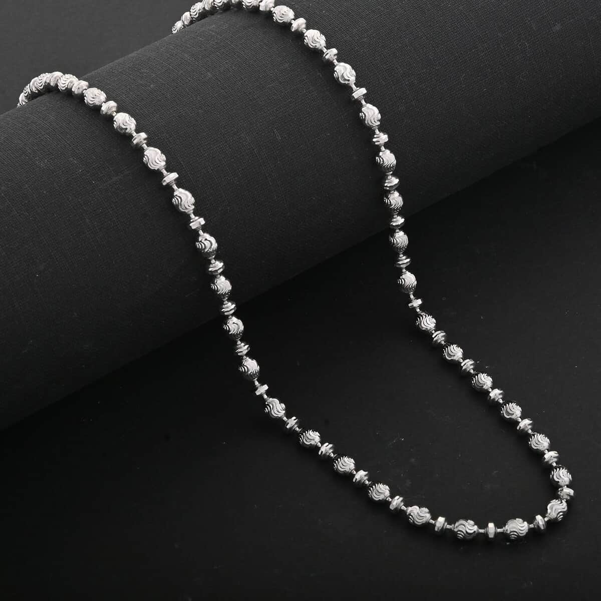 Italian Rhodium Over Sterling Silver Diamond-cut Saturno Chain Necklace 18 Inches 12.1 Grams image number 1