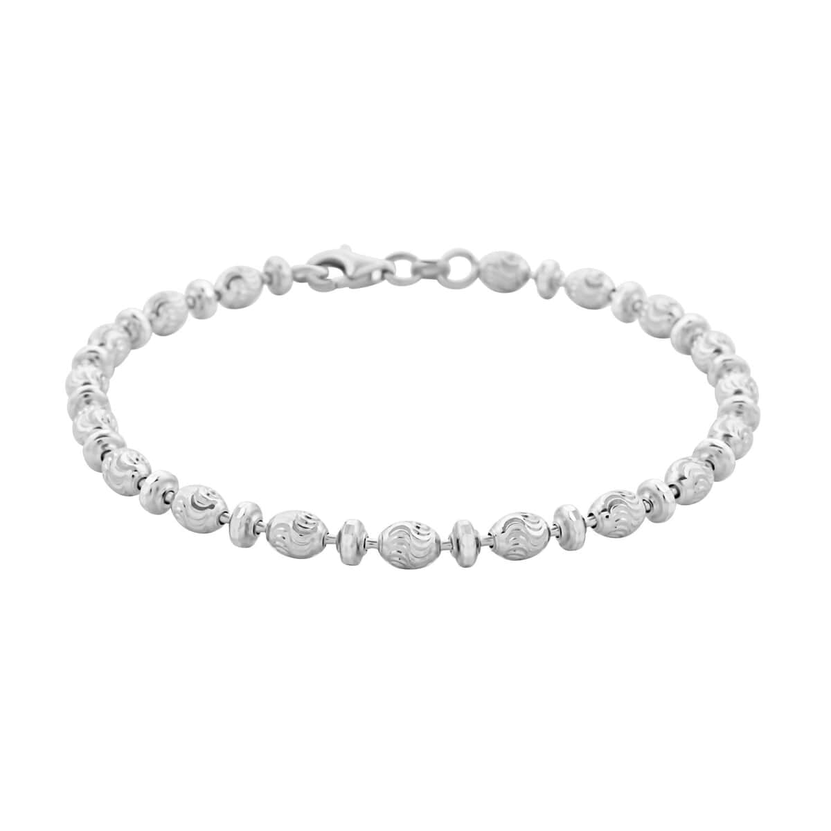 Italian Rhodium Over Sterling Silver Diamond-cut Saturno Chain Bracelet (7.50 In) 5.20 Grams image number 0