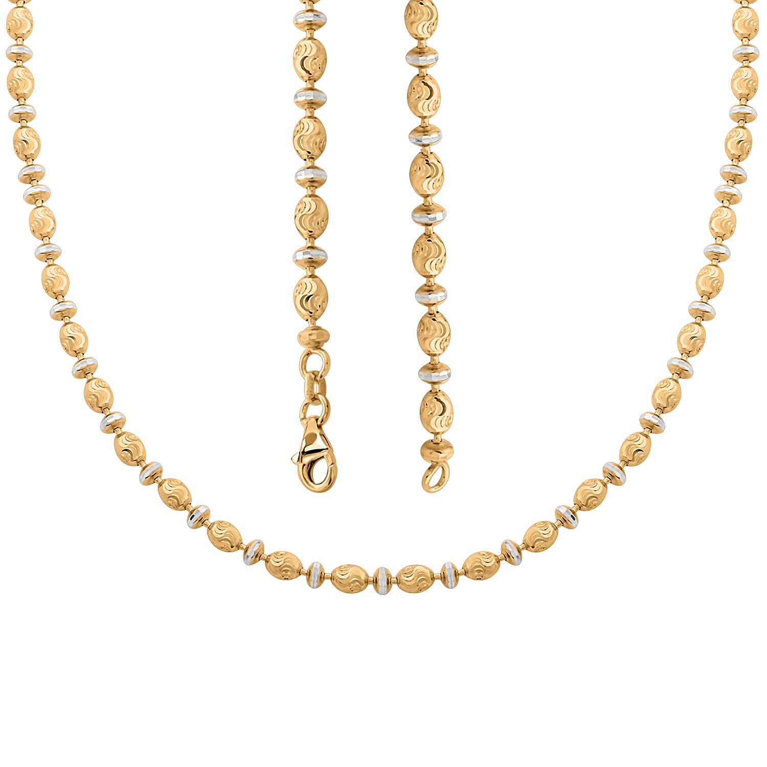 Italian 14K YG Over and Sterling Silver Saturno Diamond-cut Typhoon Chain Necklace 18 Inches 12.10 Grams