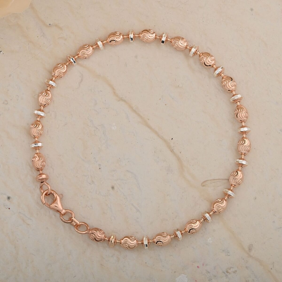 Italian 14K Rose Gold Over and Sterling Silver Saturno Diamond-cut Typhoon Chain Bracelet (7.50 In) 5.20 Grams image number 2