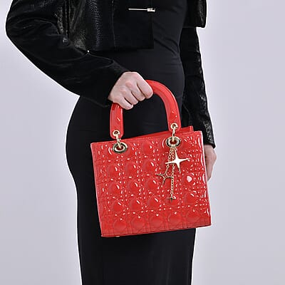 Red Genuine Leather Crossbody Bag with Handle Drop (4.3) and Shoulder Strap