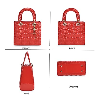 Red Genuine Leather Crossbody Bag with Handle Drop (4.3) and Shoulder Strap