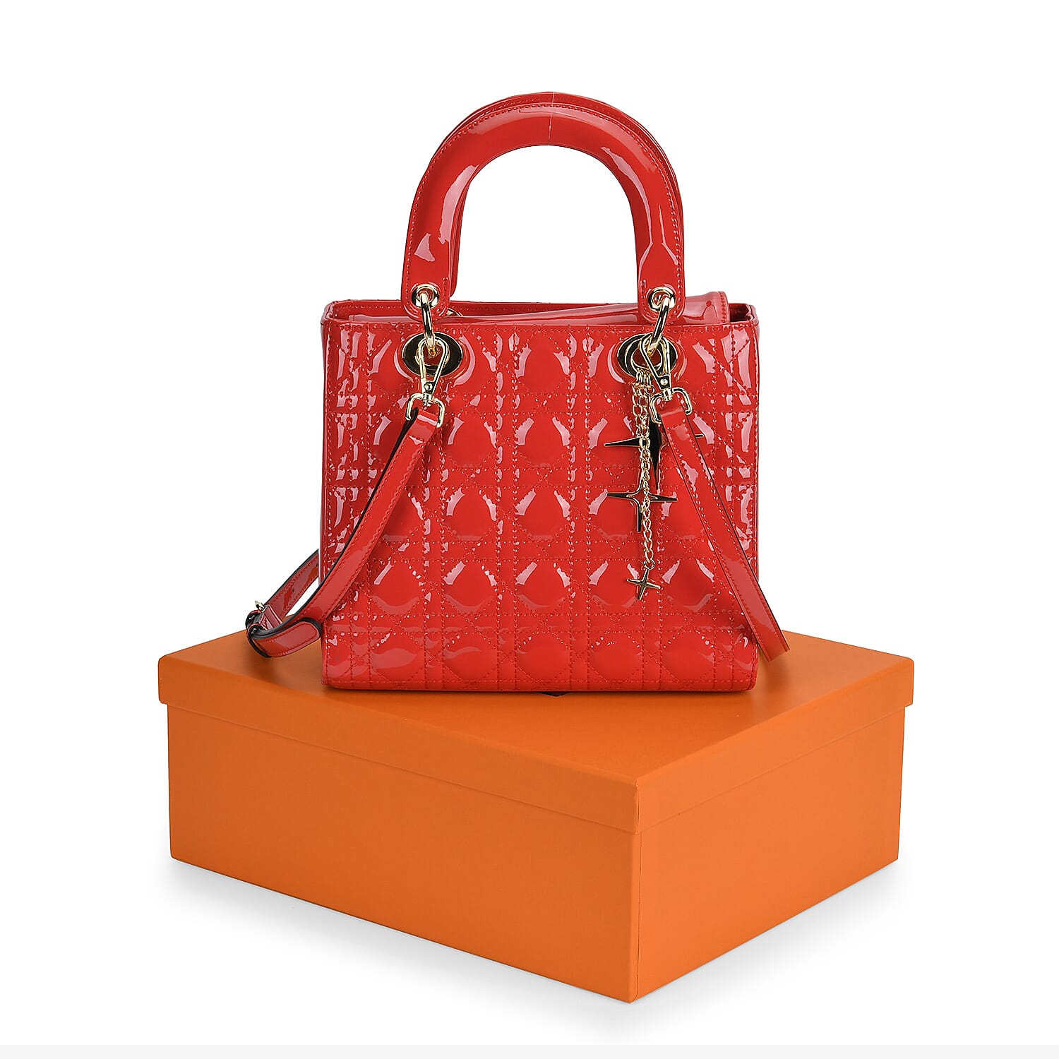 Red Genuine Leather Crossbody Bag with Handle Drop (4.3) and Shoulder Strap