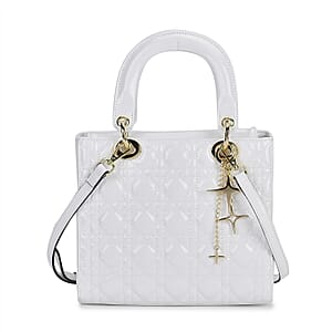 White Genuine Leather Crossbody Bag with Handle Drop (4.3) and Shoulder Strap