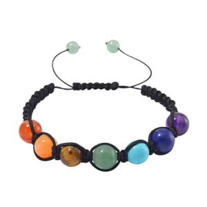 Multi Gemstone 41.00 ctw Beaded Seven Chakra Bracelet in Cotton Cord (Adjustable)