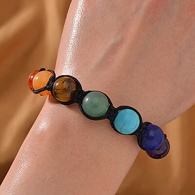 Multi Gemstone 41.00 ctw Beaded Seven Chakra Bracelet in Cotton Cord (Adjustable)