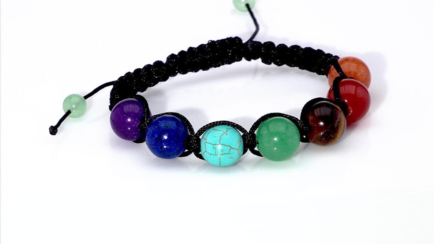 Multi Gemstone 41.00 ctw Beaded Seven Chakra Bracelet in Cotton Cord (Adjustable)