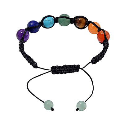Multi Gemstone 41.00 ctw Beaded Seven Chakra Bracelet in Cotton Cord (Adjustable)