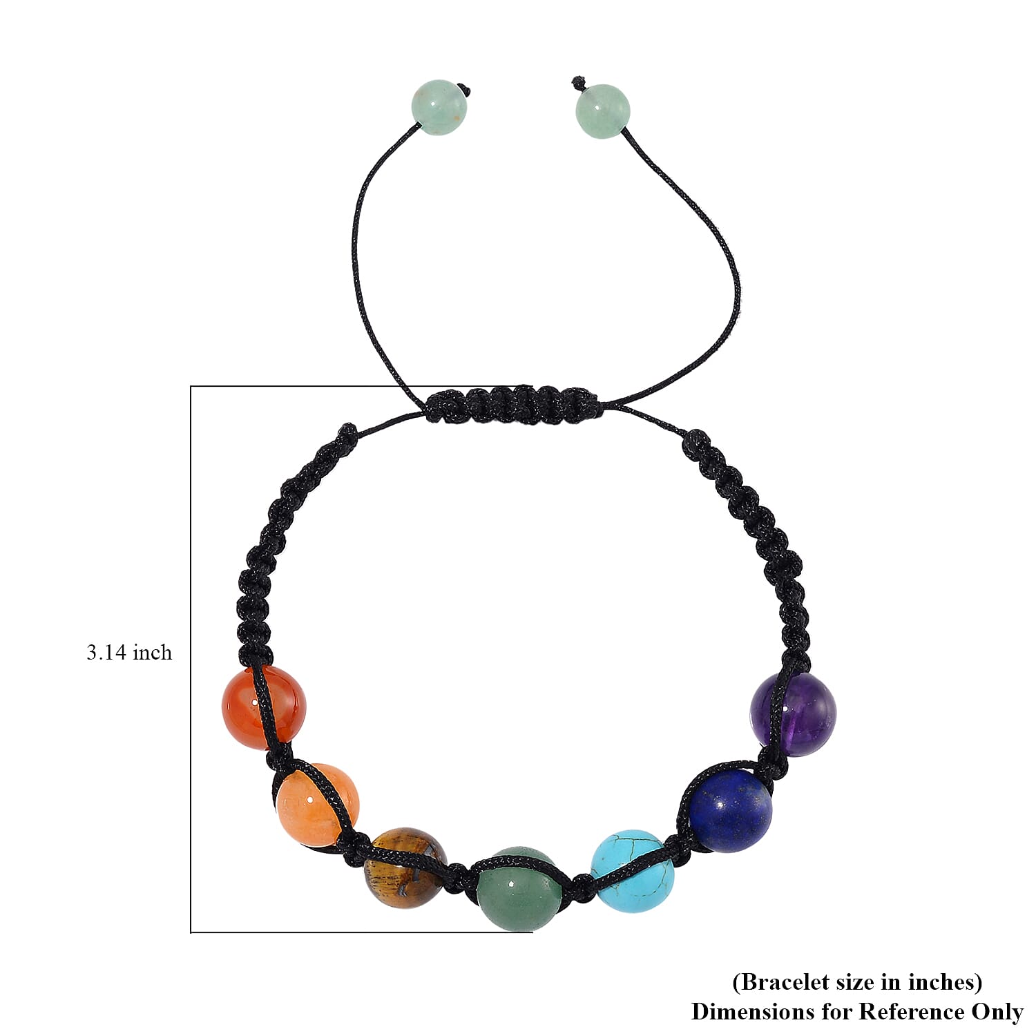 Multi Gemstone 41.00 ctw Beaded Seven Chakra Bracelet in Cotton Cord (Adjustable)