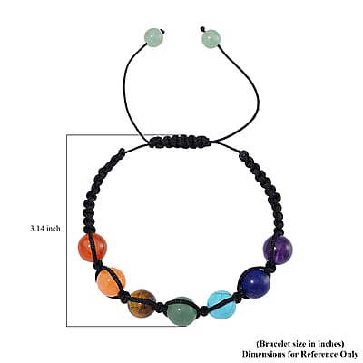 Multi Gemstone 41.00 ctw Beaded Seven Chakra Bracelet in Cotton Cord (Adjustable)