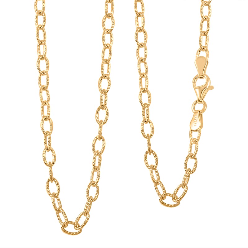 Italian 14K Yellow Gold Over Sterling Silver Diamond-cut Rolo Wire Chain Necklace 18 Inches 7 Grams