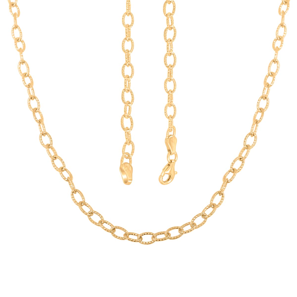 Italian 14K Yellow Gold Over Sterling Silver Diamond-cut Rolo Wire Chain Necklace 18 Inches 7 Grams image number 3