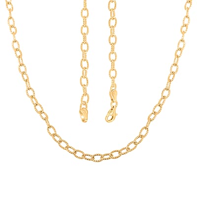 Italian 14K Yellow Gold Over Sterling Silver Diamond-cut Rolo Wire Chain Necklace 18 Inches 7 Grams