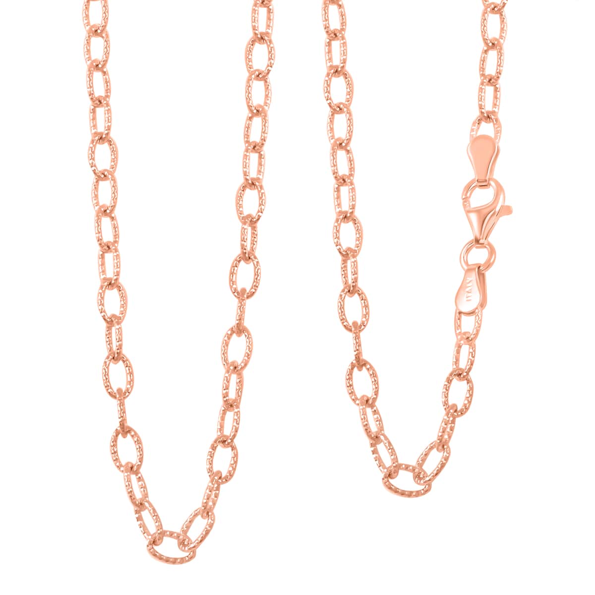 Italian 14K Rose Gold Over Sterling Silver Diamond-cut Rolo Wire Chain Necklace 18 Inches 6.87 Grams image number 0