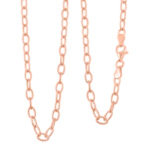 Italian 14K Rose Gold Over Sterling Silver Diamond-cut Rolo Wire Chain Necklace 18 Inches 6.87 Grams