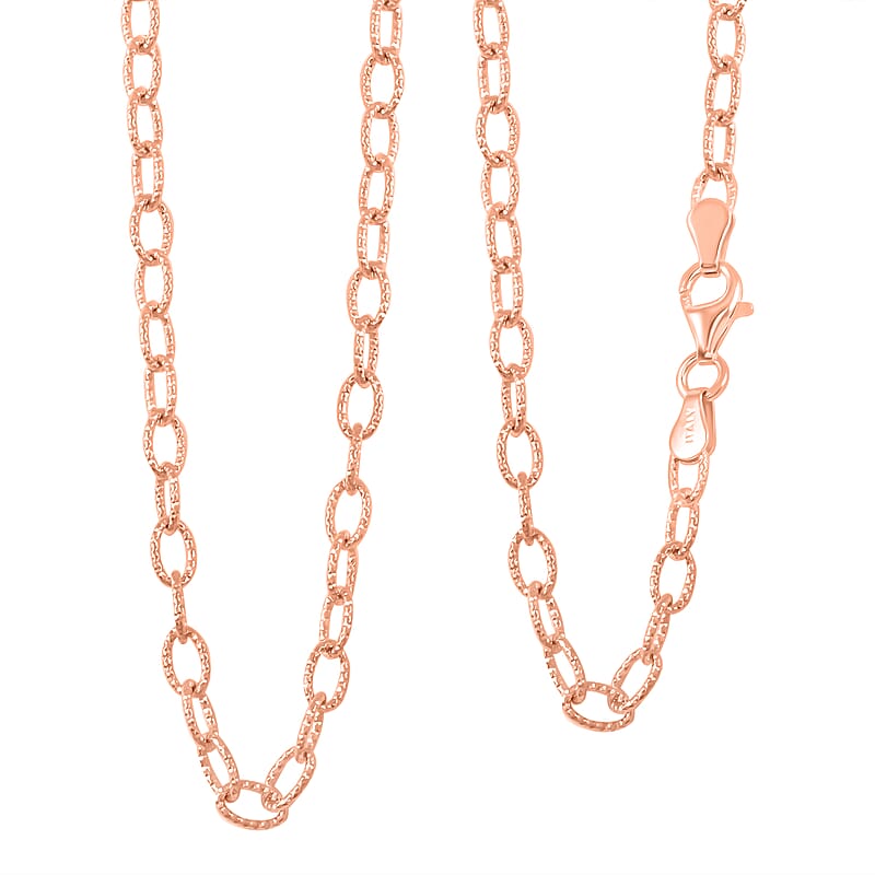 Italian 14K Rose Gold Over Sterling Silver Diamond-cut Rolo Wire Chain Necklace 18 Inches 6.87 Grams