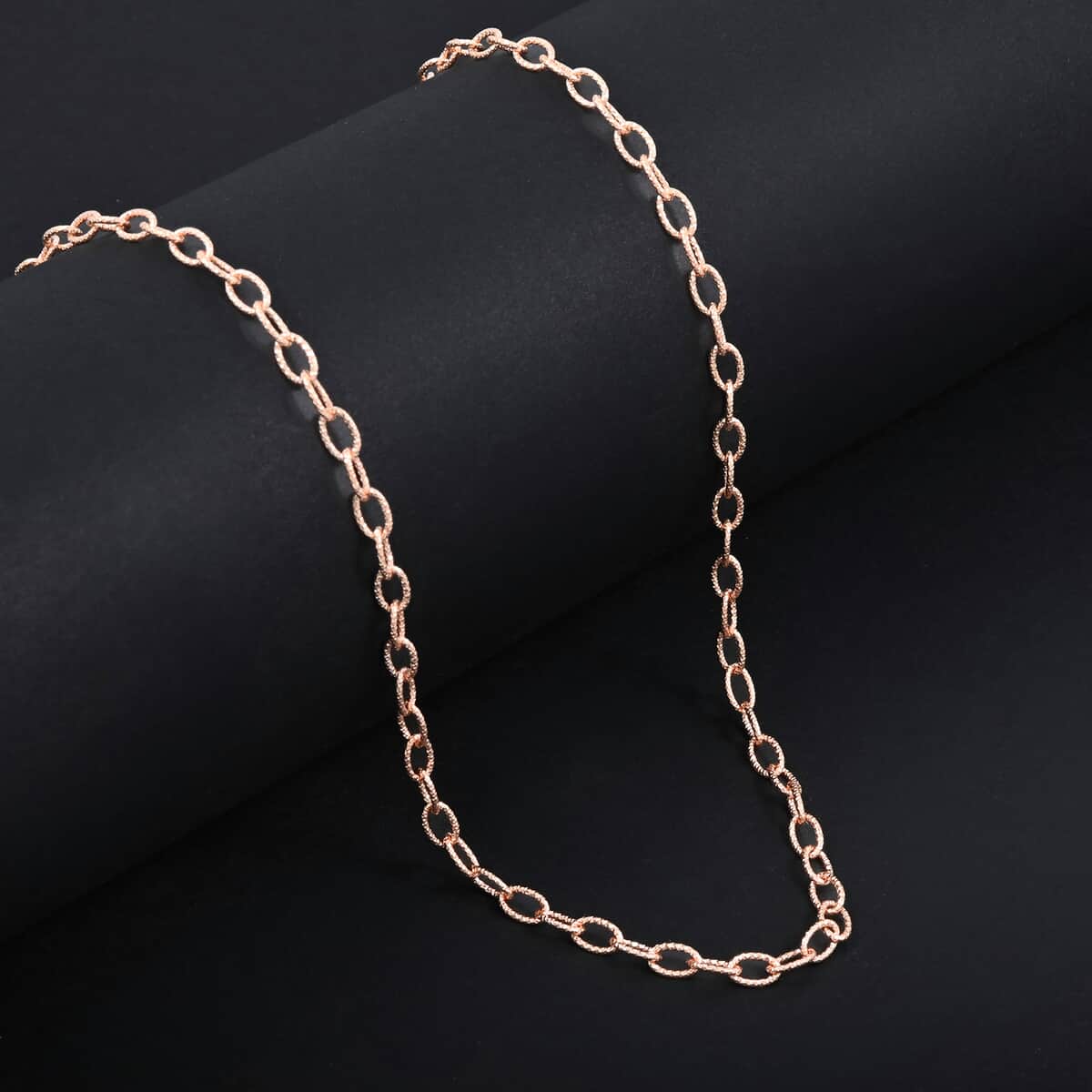 Italian 14K Rose Gold Over Sterling Silver Diamond-cut Rolo Wire Chain Necklace 18 Inches 6.87 Grams image number 1