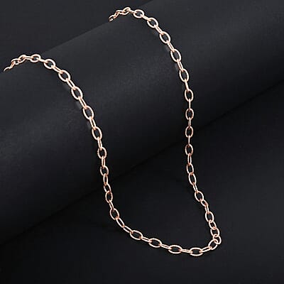 Italian 14K Rose Gold Over Sterling Silver Diamond-cut Rolo Wire Chain Necklace 18 Inches 6.87 Grams