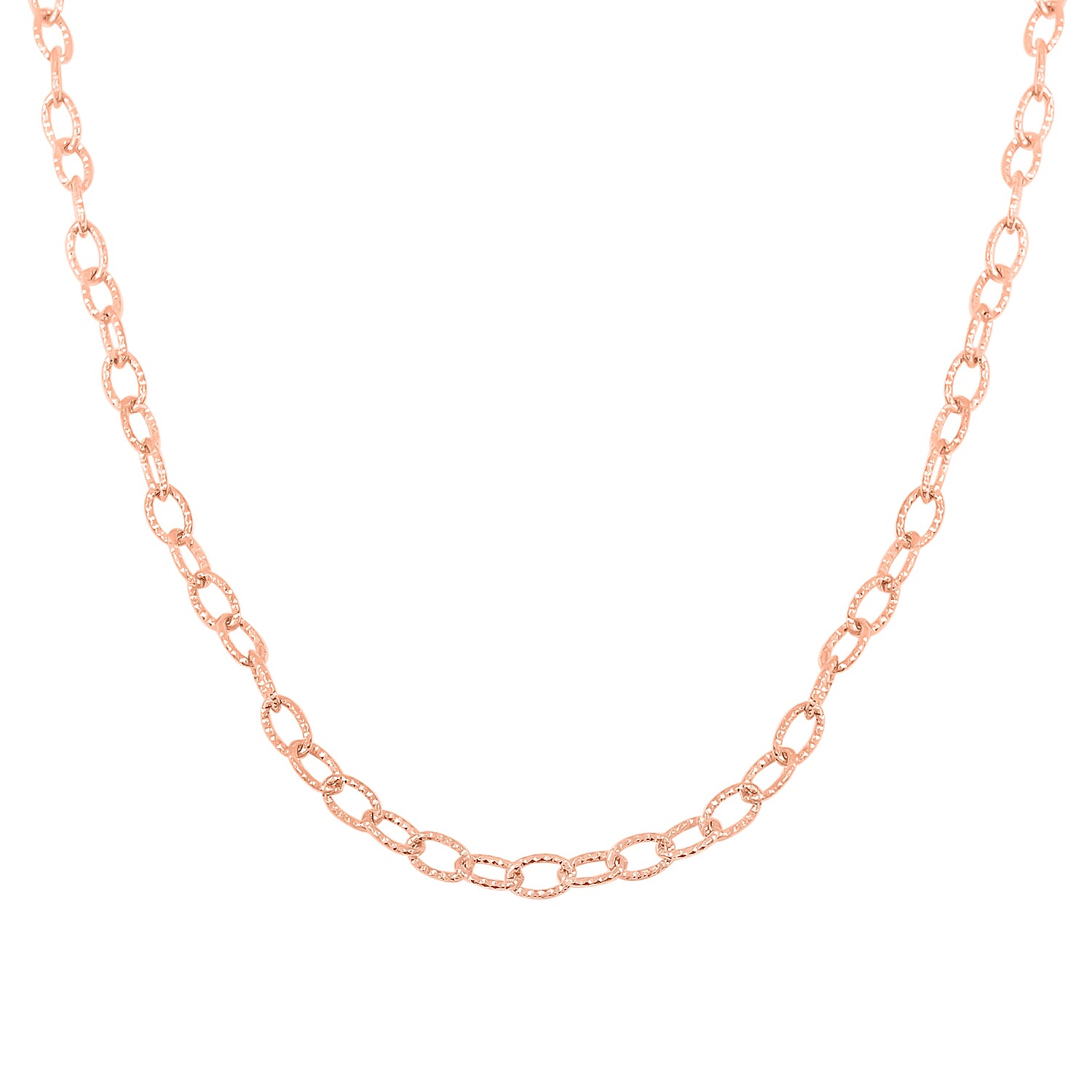 Italian 14K Rose Gold Over Sterling Silver Diamond-cut Rolo Wire Chain Necklace 18 Inches 6.87 Grams