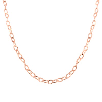 Italian 14K Rose Gold Over Sterling Silver Diamond-cut Rolo Wire Chain Necklace 18 Inches 6.87 Grams
