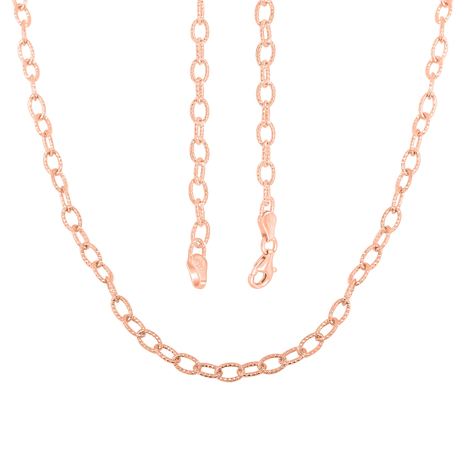 Italian 14K Rose Gold Over Sterling Silver Diamond-cut Rolo Wire Chain Necklace 18 Inches 6.87 Grams