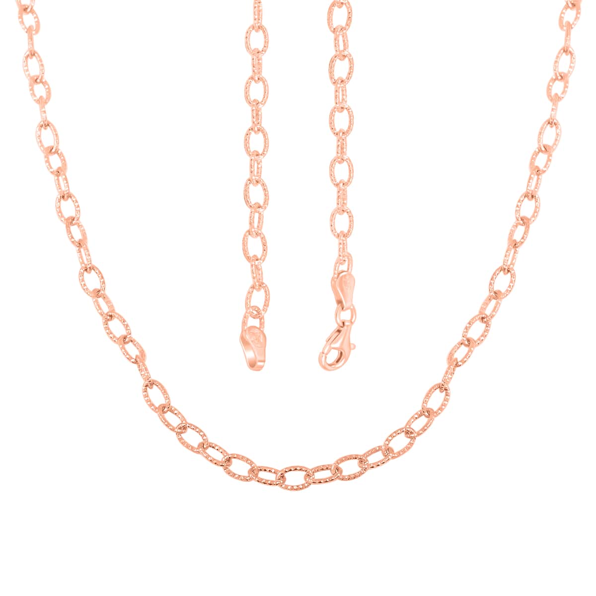 Italian 14K Rose Gold Over Sterling Silver Diamond-cut Rolo Wire Chain Necklace 18 Inches 6.87 Grams image number 3