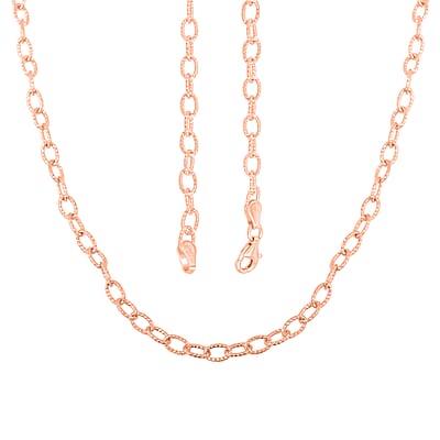 Italian 14K Rose Gold Over Sterling Silver Diamond-cut Rolo Wire Chain Necklace 18 Inches 6.87 Grams