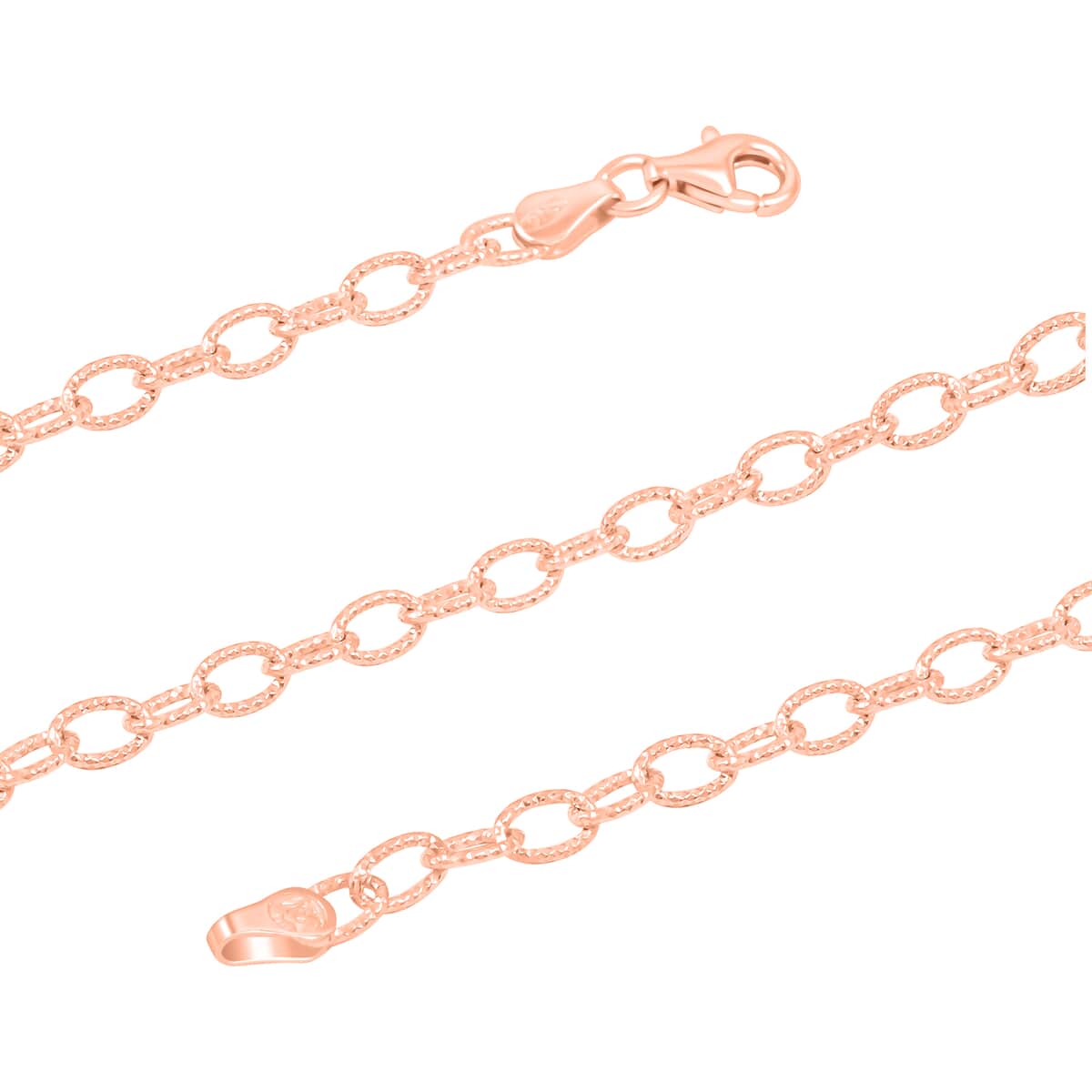 Italian 14K Rose Gold Over Sterling Silver Diamond-cut Rolo Wire Chain Necklace 18 Inches 6.87 Grams image number 4