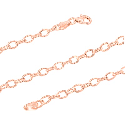 Italian 14K Rose Gold Over Sterling Silver Diamond-cut Rolo Wire Chain Necklace 18 Inches 6.87 Grams