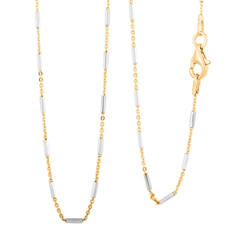 Italian 14K YG Over and Sterling Silver Diamond-cut Tube Chain Necklace 18 Inches 3 Grams