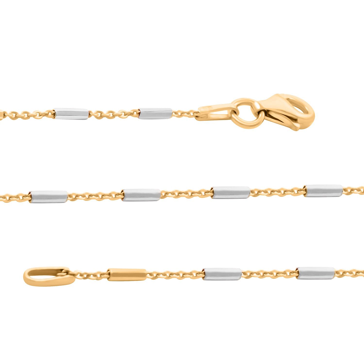 Italian 14K YG Over and Sterling Silver Diamond-cut Tube Chain Necklace 18 Inches 3 Grams