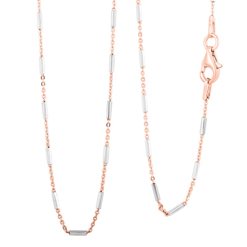 Italian 14K RG Over and Sterling Silver Diamond-cut Tube Chain Necklace 18 Inches 3 Grams