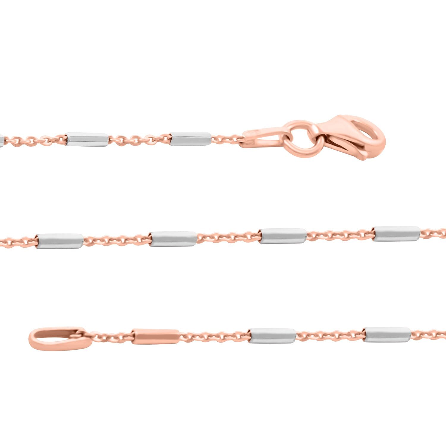 Italian 14K RG Over and Sterling Silver Diamond-cut Tube Chain Necklace 18 Inches 3 Grams