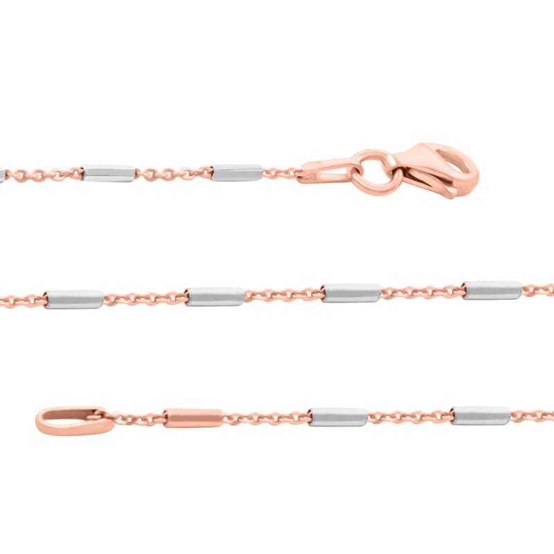 Italian 14K RG Over and Sterling Silver Diamond-cut Tube Chain Necklace 18 Inches 3 Grams