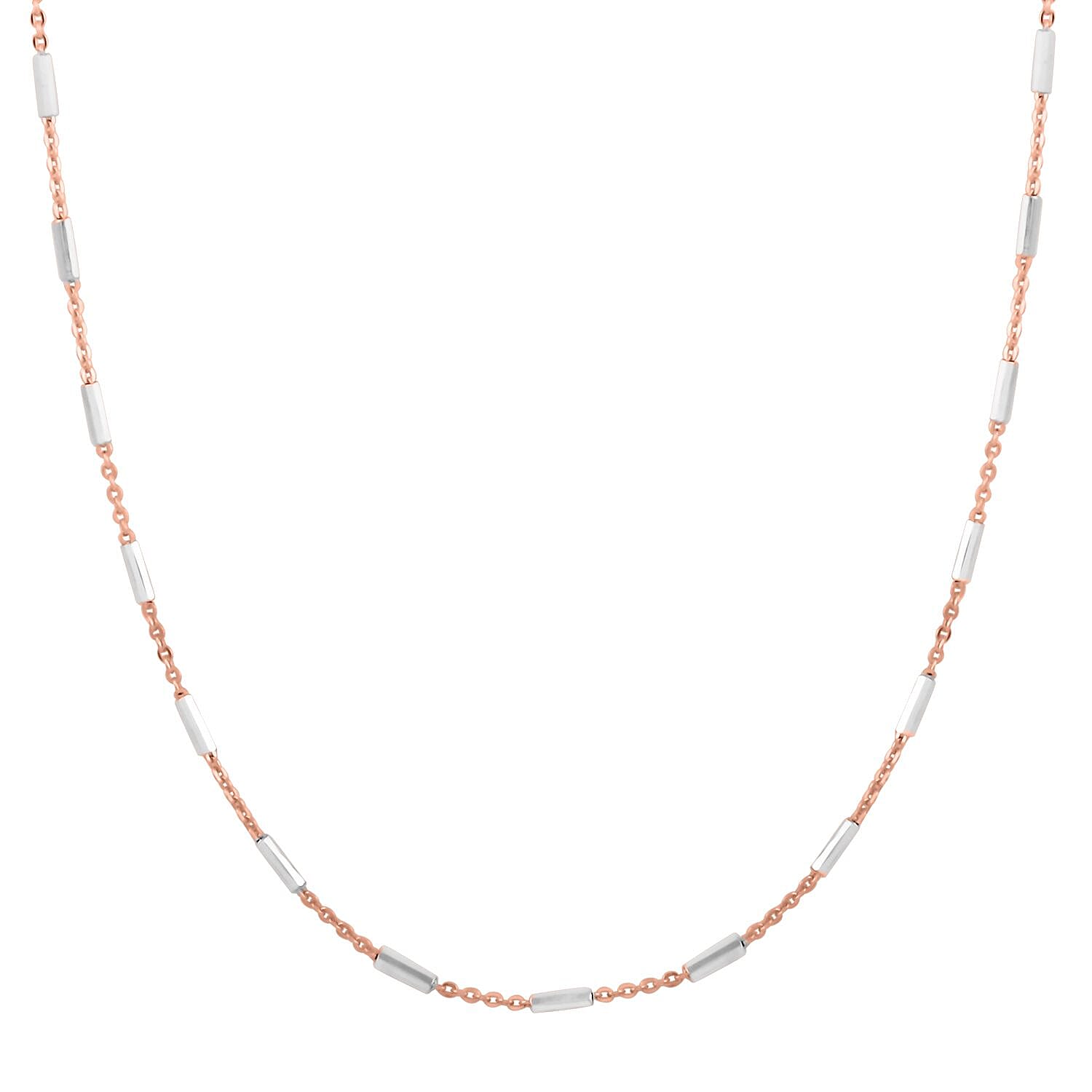 Italian 14K RG Over and Sterling Silver Diamond-cut Tube Chain Necklace 18 Inches 3 Grams