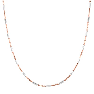 Italian 14K RG Over and Sterling Silver Diamond-cut Tube Chain Necklace 18 Inches 3 Grams