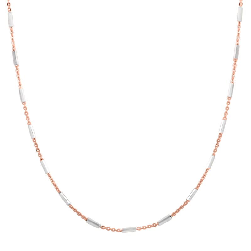 Italian 14K RG Over and Sterling Silver Diamond-cut Tube Chain Necklace 18 Inches 3 Grams