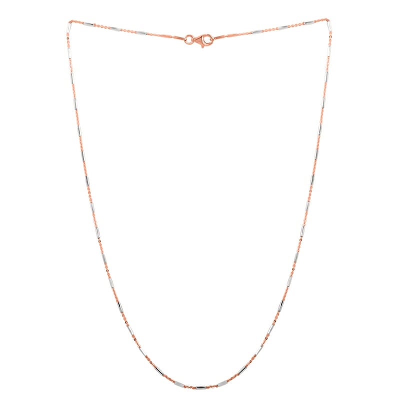 Italian 14K RG Over and Sterling Silver Diamond-cut Tube Chain Necklace 18 Inches 3 Grams