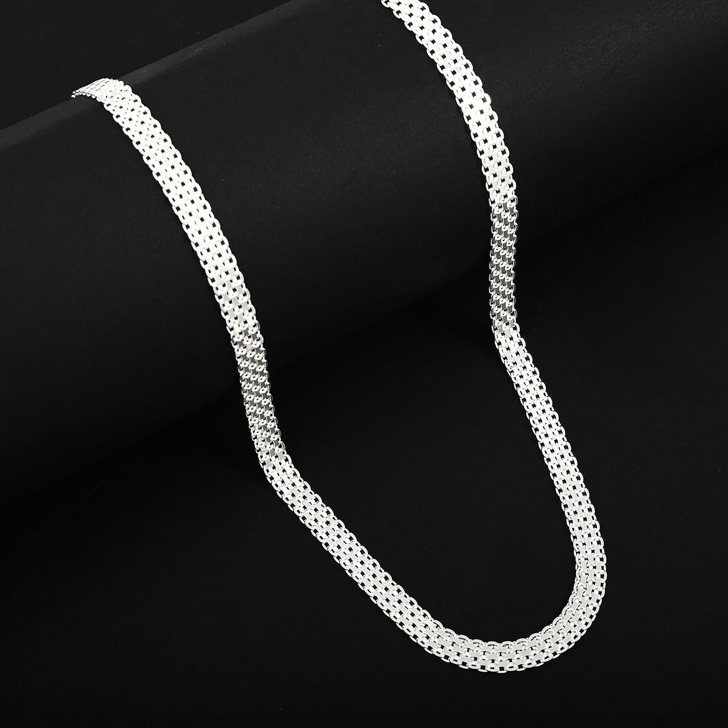 Italian Sterling Silver Bismark Chain Necklace 18 Inches 11.1 Grams