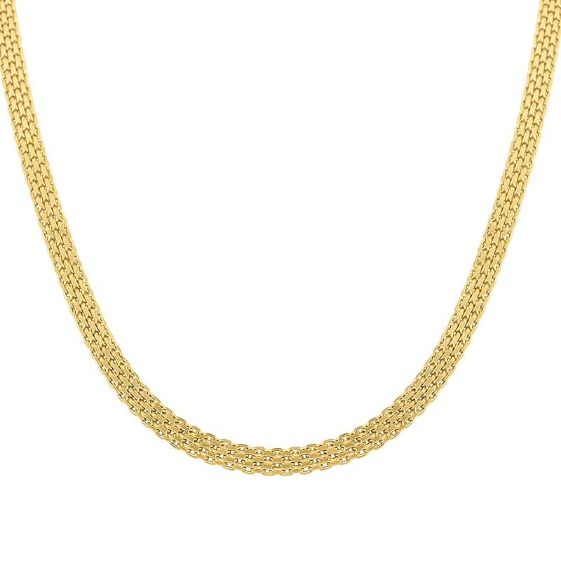 Italian 14K Yellow Gold Over Sterling Silver Bismark Chain Necklace 18 Inches 11.1 Grams
