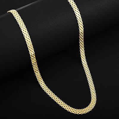 Italian 14K Yellow Gold Over Sterling Silver Bismark Chain Necklace 18 Inches 11.1 Grams