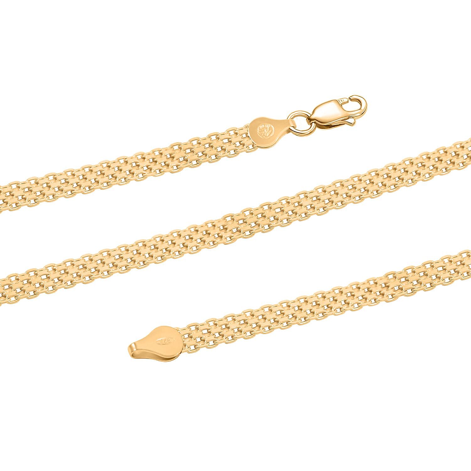 Italian 14K Yellow Gold Over Sterling Silver Bismark Chain Necklace 18 Inches 11.1 Grams