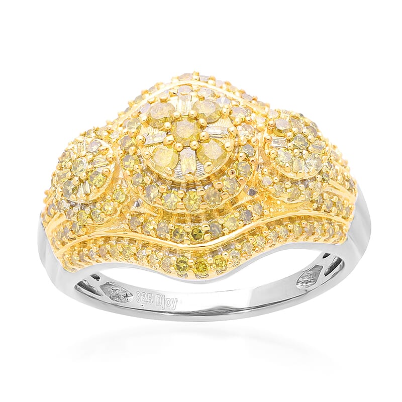 Yellow Diamond (IR) Ring in Platinum Over Sterling Silver (Size 6.0) 1.00 ctw