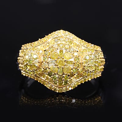 Yellow Diamond (IR) Ring in Platinum Over Sterling Silver (Size 6.0) 1.00 ctw