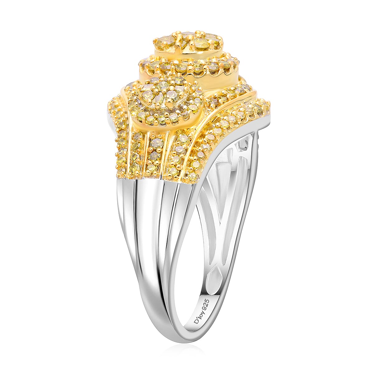 Yellow Diamond (IR) Ring in Platinum Over Sterling Silver (Size 6.0) 1.00 ctw image number 3