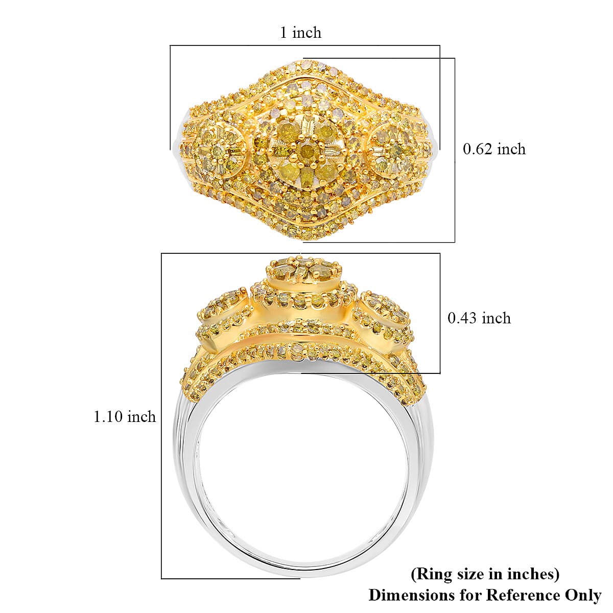 Yellow Diamond (IR) Ring in Platinum Over Sterling Silver (Size 6.0) 1.00 ctw image number 5