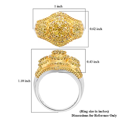 Yellow Diamond (IR) Ring in Platinum Over Sterling Silver (Size 6.0) 1.00 ctw