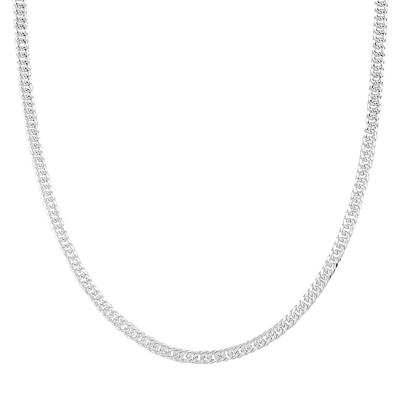 Italian Sterling Silver Double Curb Link Pave Chain Necklace 20 Inches 19.8 Grams