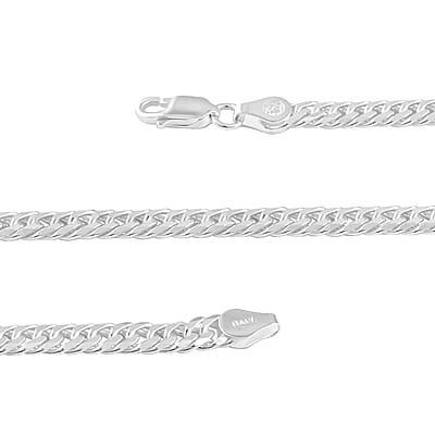 Italian Sterling Silver Double Curb Link Pave Chain Necklace 20 Inches 19.8 Grams